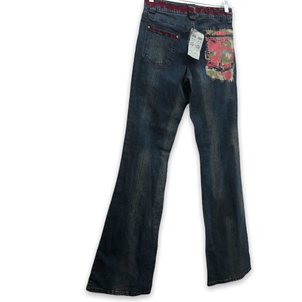 Cache Dark Wash Novelty Denim with Design on Waist and Pockets Women's Size 6